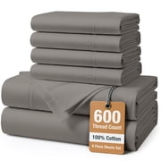 Casa Platino 600 Thread Count Queen Size Bed Sheets Set – 100% Cotton Sateen Sheets Queen, 15” Deep Pocket, Additional 2 Pillowcases, Low Pill Machine Washable – Charcoal