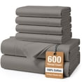 thumbnail image 1 of Casa Platino 600 Thread Count Queen Size Bed Sheets Set – 100% Cotton Sateen Sheets Queen, 15” Deep Pocket, Additional 2 Pillowcases, Low Pill Machine Washable – Charcoal, 1 of 8