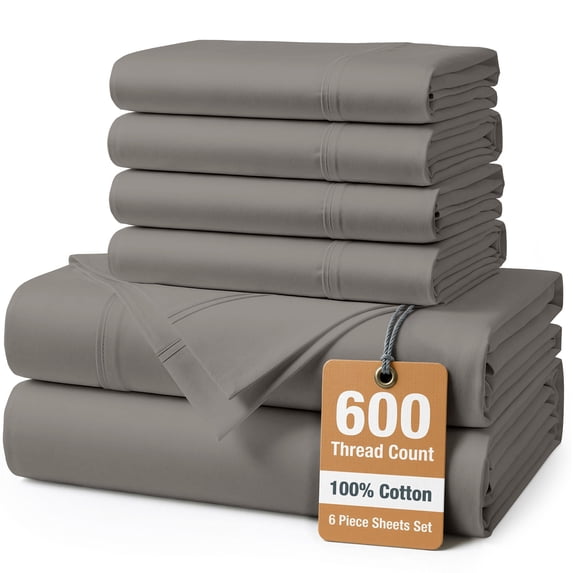 Casa Platino 600 Thread Count Queen Size Bed Sheets Set – 100% Cotton Sateen Sheets Queen, 15” Deep Pocket, Additional 2 Pillowcases, Low Pill Machine Washable – Charcoal