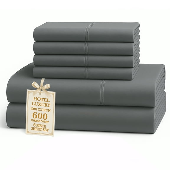 Casa Platino Full Bed Sheet Set – 600 Thread Count Cotton Sheets, Luxury Hotel Quality, Deep Pocket, 4 Pillowcases, Soft & Comfy – Charcoal