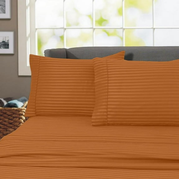 600 Thread Count 100% Cotton Wrinkle Free Striped Sheet Set (California King, Spice)