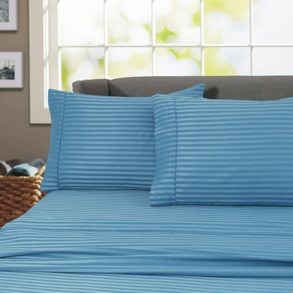 600 Thread Count 100% Cotton Wrinkle Free Striped Sheet Set (California King, Teal)