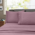 thumbnail image 1 of 600 Thread Count 100% Cotton Wrinkle Free Striped Sheet Set (Full, Purple), 1 of 3