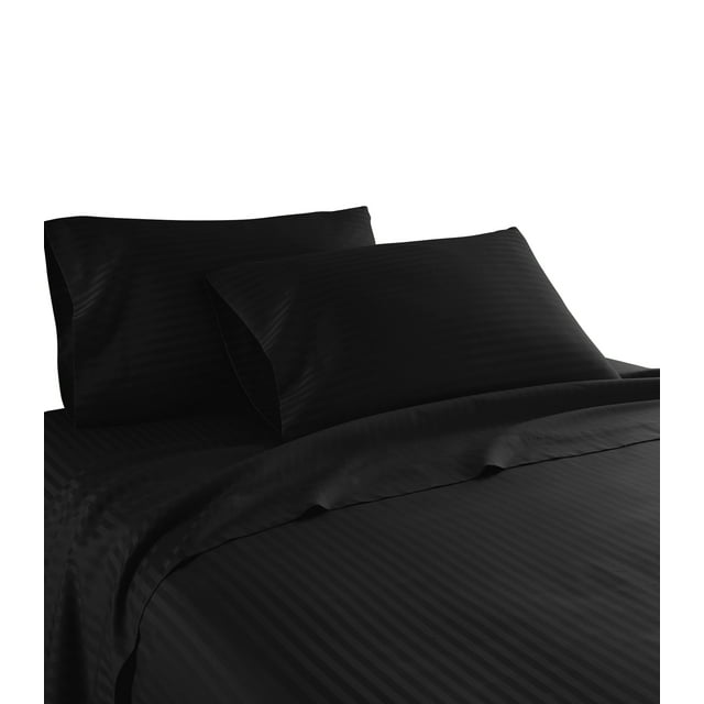 600 Thread Count 100% Cotton Wrinkle Free Striped Sheet Set (King, Black)