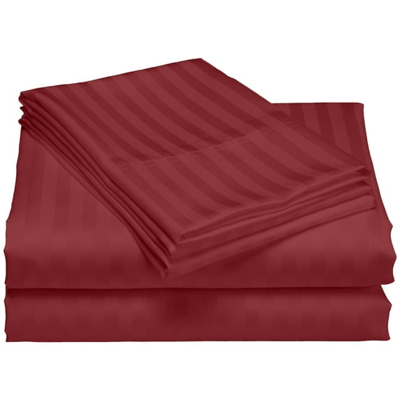 600 Thread Count 100% Cotton Wrinkle Free Striped Sheet Set (King, Burgundy)