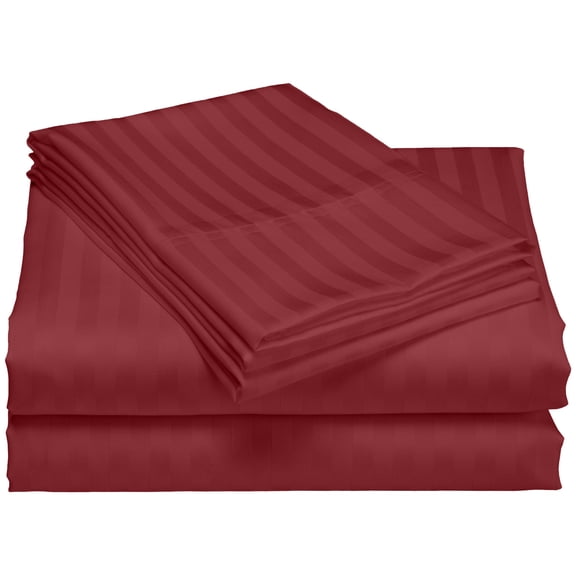 600 Thread Count 100% Cotton Wrinkle Free Striped Sheet Set (King, Burgundy)