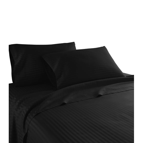 600 Thread Count 100% Cotton Wrinkle Free Striped Sheet Set (Queen, Black)