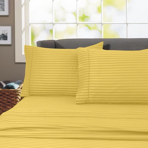 600 Thread Count 100% Cotton Wrinkle Free Striped Sheet Set (Queen, Gold)