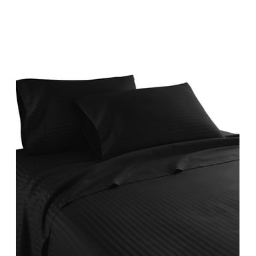 600 Thread Count 100% Cotton Wrinkle Free Striped Sheet Set (Twin, Black)