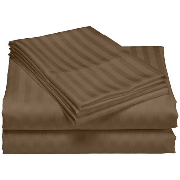 600 Thread Count 100% Cotton Wrinkle Free Striped Sheet Set (Twin XL, Brown)