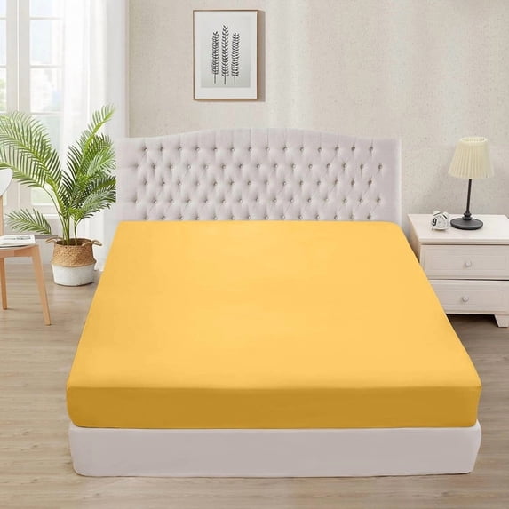 600 Thread Count 100% Egyptian Cotton 3-Piece Fitted Sheet ( 1 Fitted Sheet + 2 Pillow Covers) 18 Inches Deep Pocket Size Full Color Gold Solid