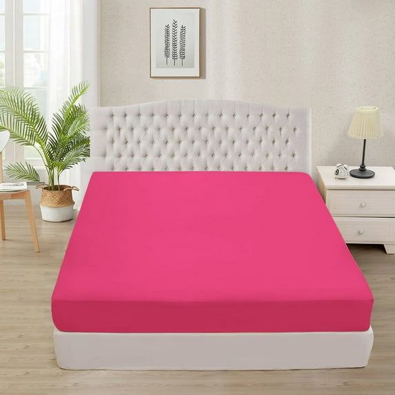 600 Thread Count 100% Egyptian Cotton 3-Piece Fitted Sheet ( 1 Fitted Sheet + 2 Pillow Covers) 30 Inches Deep Pocket Size Full XL Color Hot Pink Solid