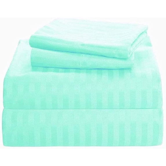 600 Thread Count 100% Egyptian Cotton 3-Piece Flat Sheet (1 Flat Sheet + 2 Pillow Covers) Size Full XL Color Aqua Blue Stripe