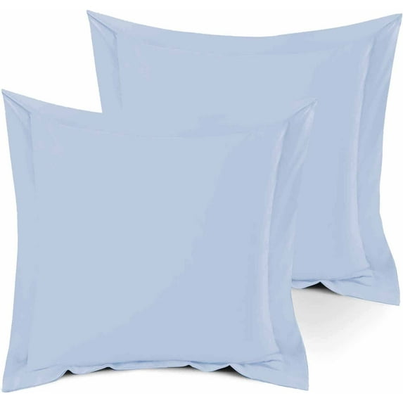 600 Thread Count 100% Egyptian Cotton Pack of 2 Euro 22 x 22 Inches, Light Blue Solid Pillow Shams Cushion Cover, Super Soft Decorative European Square Pillow Shams Envelope Closure