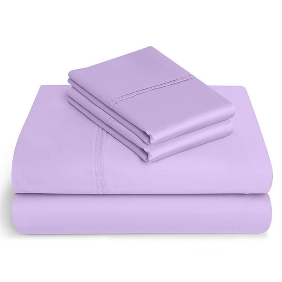 600-Thread-Count 100% Egyptian Cotton Sheet Set, 4-Piece Sheets Sets, 10" Deep Pocket Fitted Sheet Short Queen, Lilac Solid