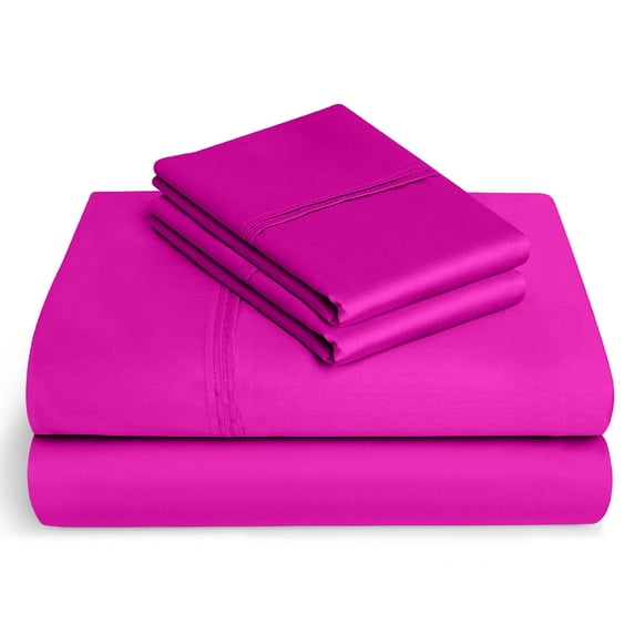 600-Thread-Count 100% Egyptian Cotton Sheet Set, 4-Piece Sheets Sets, 10" Deep Pocket of Fitted Sheet - Full XL, Hot Pink Solid
