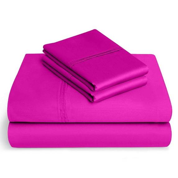 600-Thread-Count 100% Egyptian Cotton Sheet Set, 4-Piece Sheets Sets, 24" Extra Deep Pocket of Fitted Sheet - Twin, Hot Pink Solid
