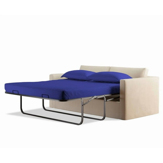 600 Thread Count 100% Egyptian Cotton Sleeper Sofa Bed Sheet Set Stripe Queen XL Size (60"x 80"x 10" ) with 4 -PCS Fitted Straps Color Royal Blue