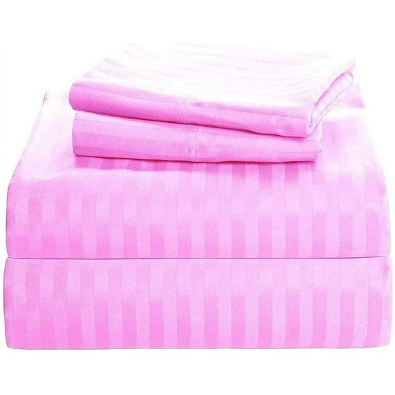 600 Thread Count 100% Egyptian Cotton Sleeper Sofa Bed Sheet Set Stripe Twin Size (36" x 72" x 10") with 4 -PCS Fitted Straps Color Pink