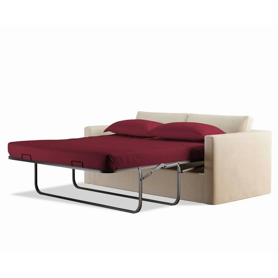 600 Thread Count 100% Egyptian Cotton Sleeper Sofa Bed Sheet Set Stripe Twin Size (36" x 72" x 7") with 4 -PCS Fitted Straps Color Burgundy