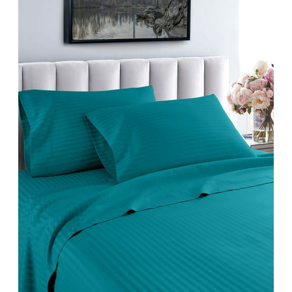 600 Thread Count 100% Egyptian Cotton Striped Sheet Set - Deep Pocket Sheets (Full, Teal)