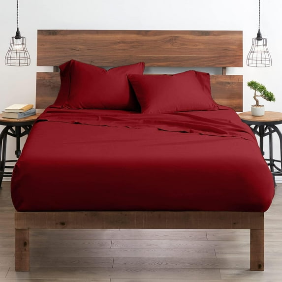 600 Thread Count |100% Egyptian Cotton| Ultra Soft | Cooling for Hot Sleepers | Twin Size 4 Piece Sheet Set Fit 19" Inch to 21" Inch Deep Pocket { Burgundy Solid }