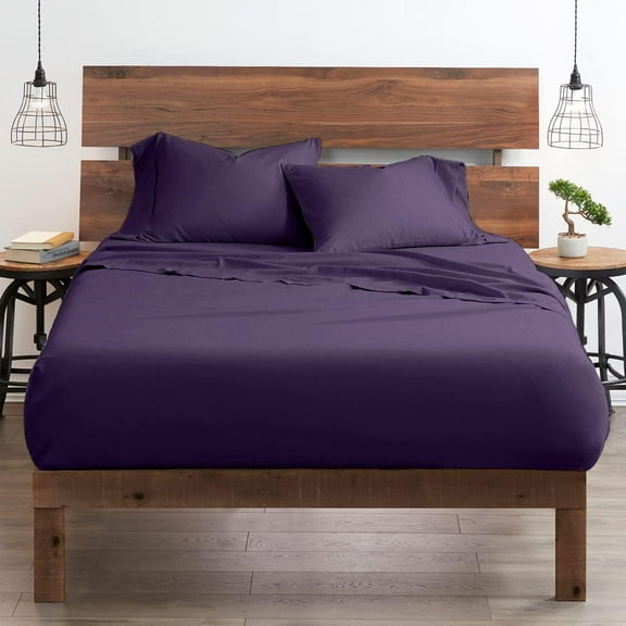 600 Thread Count 100% Egyptian Cotton Ultra Soft Cotton Rich Easy Care Sateen Sheets,Queen Size 4 Piece Sheet Set Fit 32" Inch to 34" Inch Deep Pocket {Purple Solid}