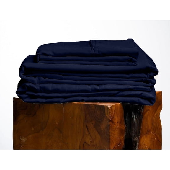 600 Thread Count, 100% Giza Egyptian Cotton Bedding Set, 4-PC Sheets Set, 30 Inch Deep Pocket of Fitted Sheet, Soft Sateen Weave Breathable - Navy Blue, Olympic Queen