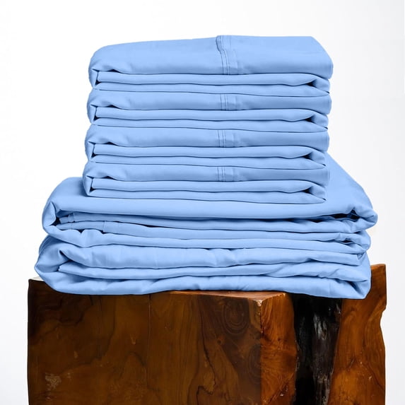 600 Thread Count, 100% Giza Egyptian Cotton Bedding Set, 6-PC Sheets Set, 22 Inch Deep Pocket of Fitted Sheet, Soft Sateen Weave Breathable - Sky Blue, Short King
