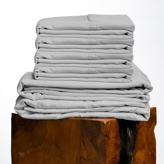 600 Thread Count, 100% Giza Egyptian Cotton Bedding Set, 6-PC Sheets Set, 8 Inch Deep Pocket of Fitted Sheet, Soft Sateen Weave Breathable - Silver Grey, Short King