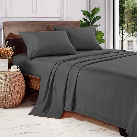 600 Thread Count 100% Long Staple Egyptian Cotton Soft Combed, 4 Piece Sheets Set, Smooth & Soft Sateen Weave, Luxury Hotel Collection Bedding, Deep Pocket Fitted (Short King, Dark Grey Solid)