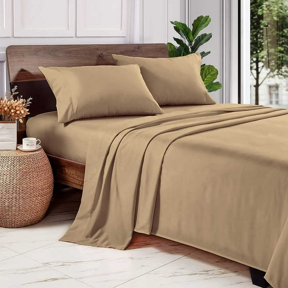 600 Thread Count 100% Long Staple Egyptian Cotton Soft Combed, 4 Piece Sheets Set, Smooth & Soft Sateen Weave, Luxury Hotel Collection Bedding, Deep Pocket Fitted (Short King, Taupe Solid)
