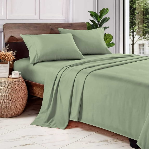 600 Thread Count 100% Long Staple Egyptian Cotton Soft Combed, 4 Piece Sheets Set, Smooth & Soft Sateen Weave, Luxury Hotel Collection Bedding, Deep Pocket Fitted (Olympic/Queen, Moss Solid)