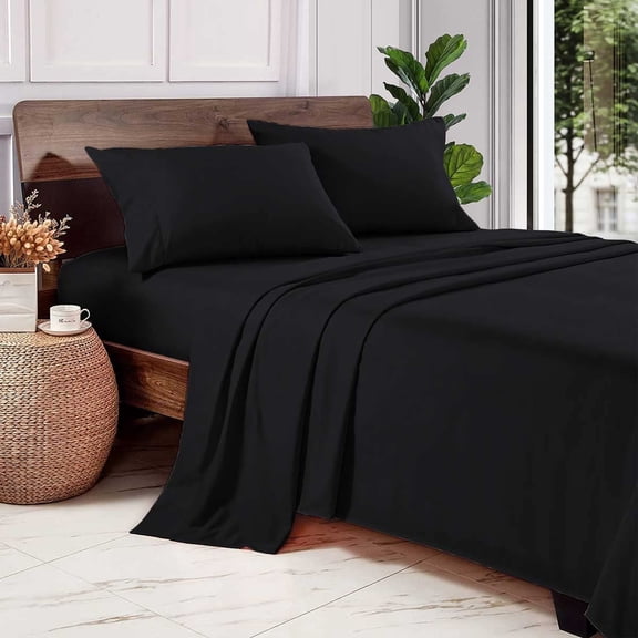 600 Thread Count 100% Long Staple Egyptian Cotton Soft Combed, 4 Piece Sheets Set, Smooth & Soft Sateen Weave, Luxury Hotel Collection Bedding, Deep Pocket Fitted (King, Black Solid)