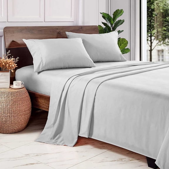 600 Thread Count 100% Long Staple Egyptian Cotton Soft Combed, 4 Piece Sheets Set, Smooth & Soft Sateen Weave, Luxury Hotel Collection Bedding, Deep Pocket Fitted (Queen, Light Grey Solid)