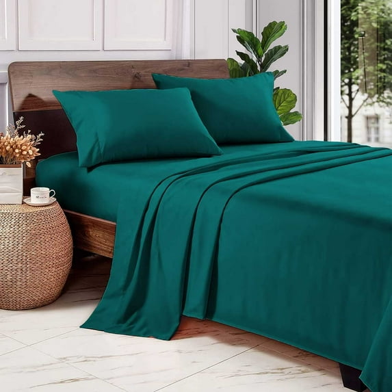 600 Thread Count 100% Long Staple Egyptian Cotton Soft Combed, 4 Piece Sheets Set, Smooth & Soft Sateen Weave, Luxury Hotel Collection Bedding, Deep Pocket Fitted (RV King, Teal Solid)