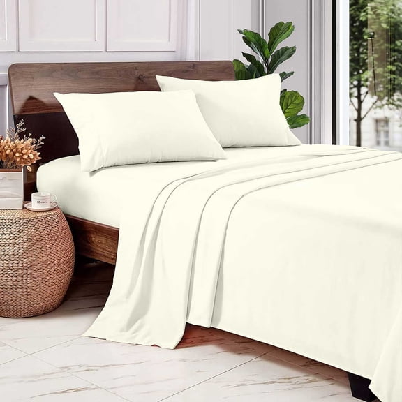 600 Thread Count 100% Long Staple Egyptian Cotton Soft Combed, 4 Piece Sheets Set, Smooth & Soft Sateen Weave, Luxury Hotel Collection Bedding, Deep Pocket Fitted (Twin, Ivory Solid)