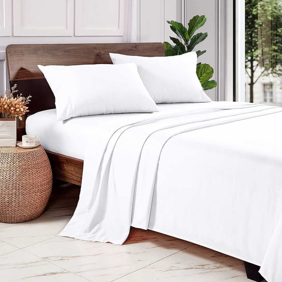 600 Thread Count 100% Long Staple Egyptian Cotton Soft Combed, 4 Piece Sheets Set, Smooth & Soft Sateen Weave, Luxury Hotel Collection Bedding, Deep Pocket Fitted (Full XL, White Solid)