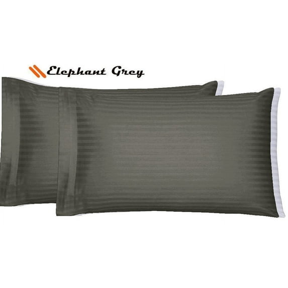 600 Thread Count 2 Piece Pillow Case Egyptian Quality Cotton Pillow Cases Super King Size (20" x 36") Elephant Grey Stripe