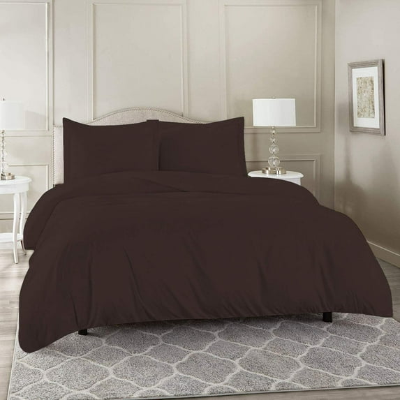 600 Thread Count 3 Piece Duvet Cover (120" x 120") Set 100% Egyptian Cotton with Zipper Closure & Corner Ties Ultra Soft & Easy Care with 2 Pillow Shams (Super King Plus,) Chocolate Solid