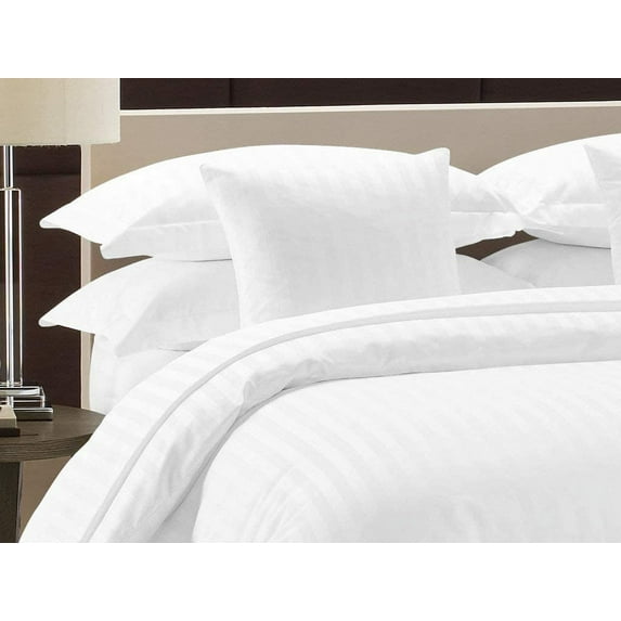 600 Thread Count 3 Piece Duvet Cover (120" x 120") Set 100% Egyptian Cotton with Zipper Closure & Corner Ties Ultra Soft & Easy Care with 2 Pillow Shams (Super King Plus,) White Stripe