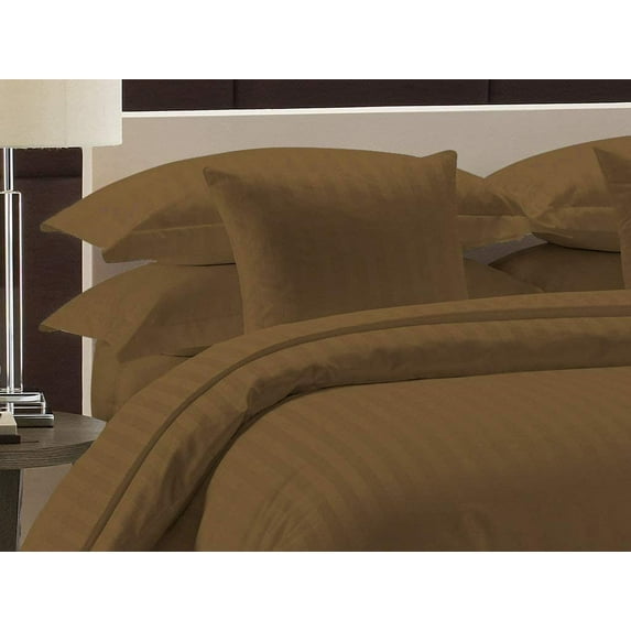 600 Thread Count 3 Piece Duvet Cover (120" x 120") Set 100% Egyptian Cotton with Zipper Closure & Corner Ties Ultra Soft & Easy Care with 2 Pillow Shams (Super King Plus,) Taupe Stripe