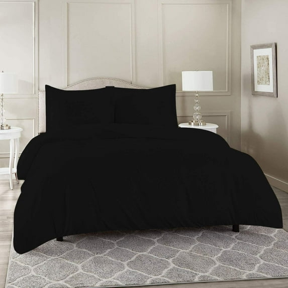 600 Thread Count 3 Piece Duvet Cover (120" x 98") Set 100% Egyptian Cotton with Zipper Closure & Corner Ties Ultra Soft & Easy Care with 2 Pillow Shams (Oversized Super King,) Black Solid