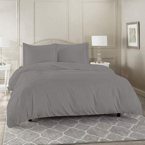 600 Thread Count 3 Piece Duvet Cover (120" x 98") Set 100% Egyptian Cotton with Zipper Closure & Corner Ties Ultra Soft & Easy Care with 2 Pillow Shams (Oversized Super King,) Silver Solid