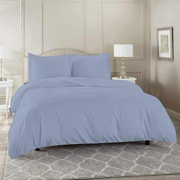 600 Thread Count 3 Piece Duvet Cover (94" x 104") Set 100% Egyptian Cotton with Zipper Closure & Corner Ties Ultra Soft & Easy Care with 2 Pillow Shams (King/Cal King,) Light Blue Solid