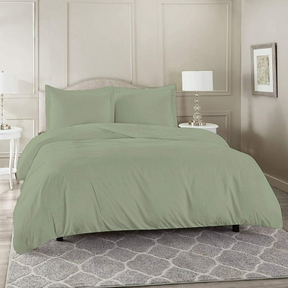 600 Thread Count 3 Piece Duvet Cover (94" x 104") Set 100% Egyptian Cotton with Zipper Closure & Corner Ties Ultra Soft & Easy Care with 2 Pillow Shams (King/Cal King,) Sage Solid