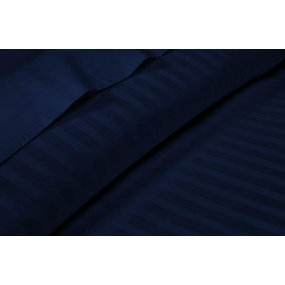 600 Thread Count 3 Piece Fitted Sheet Set ( 1 Fitted Sheet and 2 Pillowcases ), 12" Deep Pocket, 100% Egyptian Cotton, Extra Soft and Luxury, Cool Fitted Sheets, Full XXL Size -Navy Blue Stripe