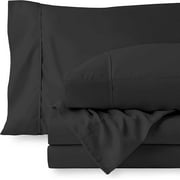 600 Thread Count 3 Piece Fitted Sheet Set ( 1 Fitted Sheet and 2 Pillowcases ), 12" Deep Pocket, 100% Egyptian Cotton, Extra Soft and Luxury, Cool Fitted Sheets, Twin Size -Black Solid
