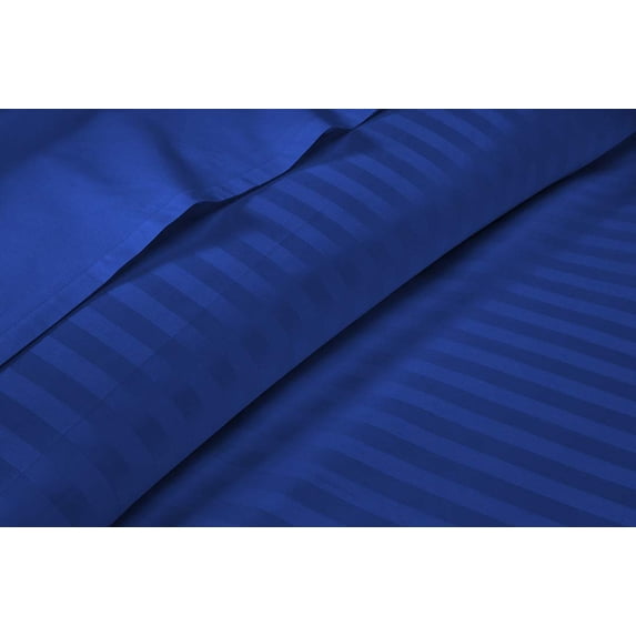 600 Thread Count 3 Piece Fitted Sheet Set ( 1 Fitted Sheet and 2 Pillowcases ), 12" Deep Pocket, 100% Egyptian Cotton, Extra Soft and Luxury, Cool Fitted Sheets, Twin XL Size -Royal Blue Stripe