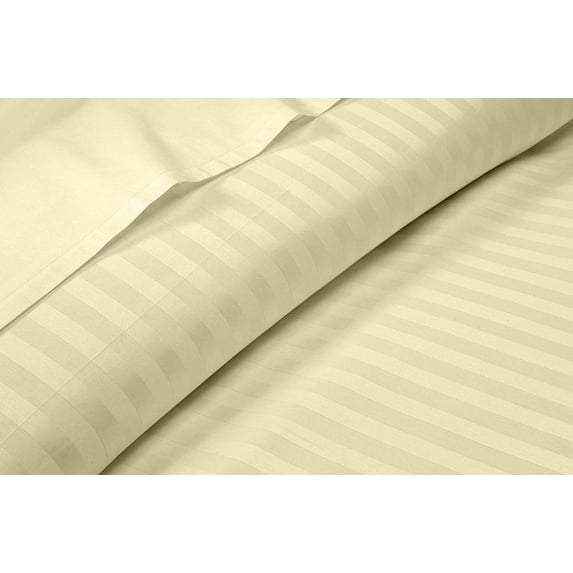 600 Thread Count 3 Piece Fitted Sheet Set ( 1 Fitted Sheet and 2 Pillowcases ), 18" Deep Pocket, 100% Egyptian Cotton, Extra Soft and Luxury, Cool Fitted Sheets, Full XXL Size -Ivory Stripe